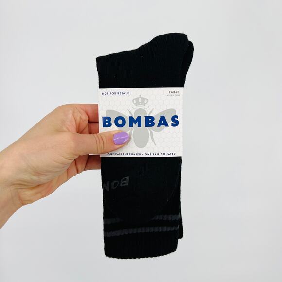 Bombas Other - NEW Bombas Black Crew Socks With Gray Varsity Stripes Size Large